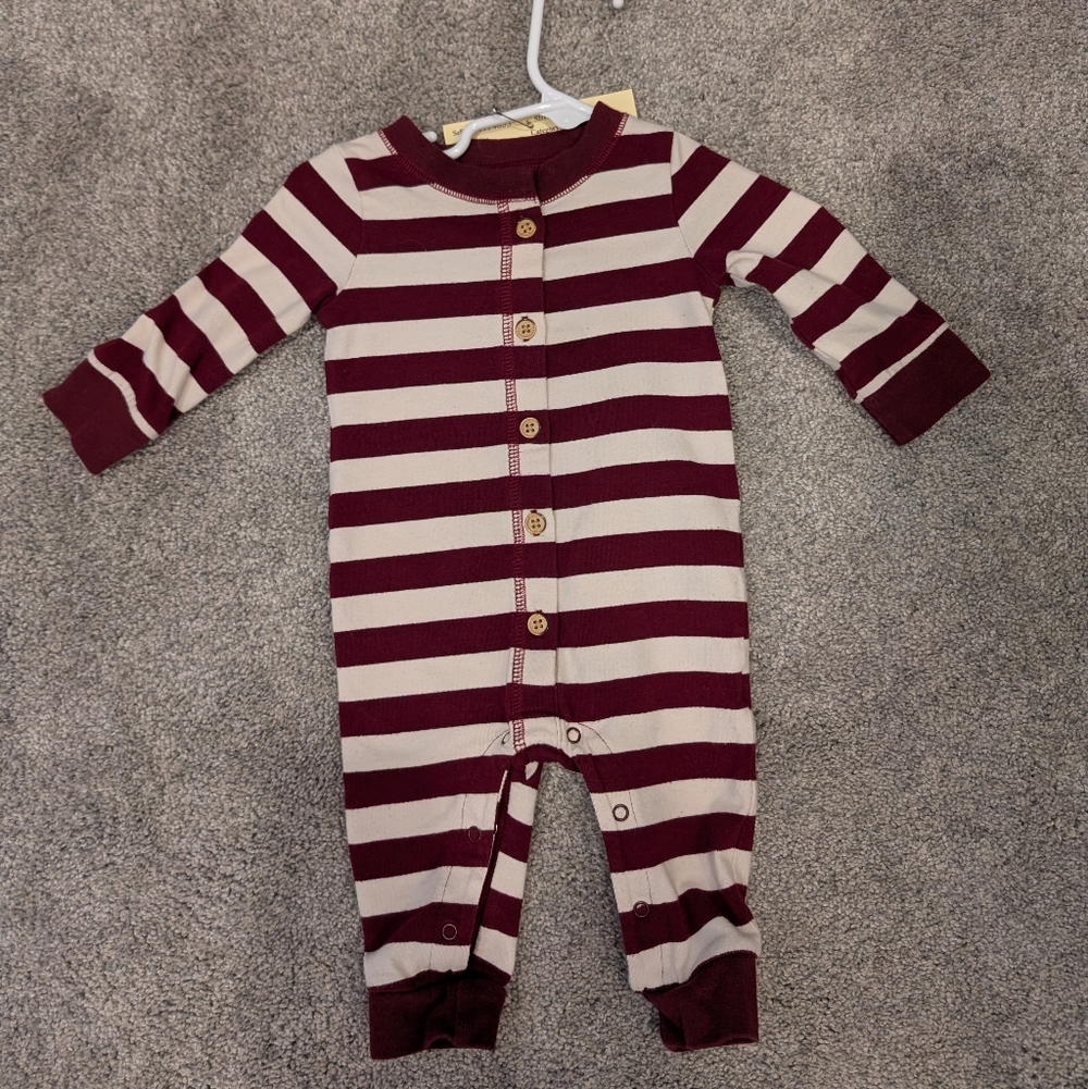 Cat & Jack Burgundy and Cream Striped Baby Footie